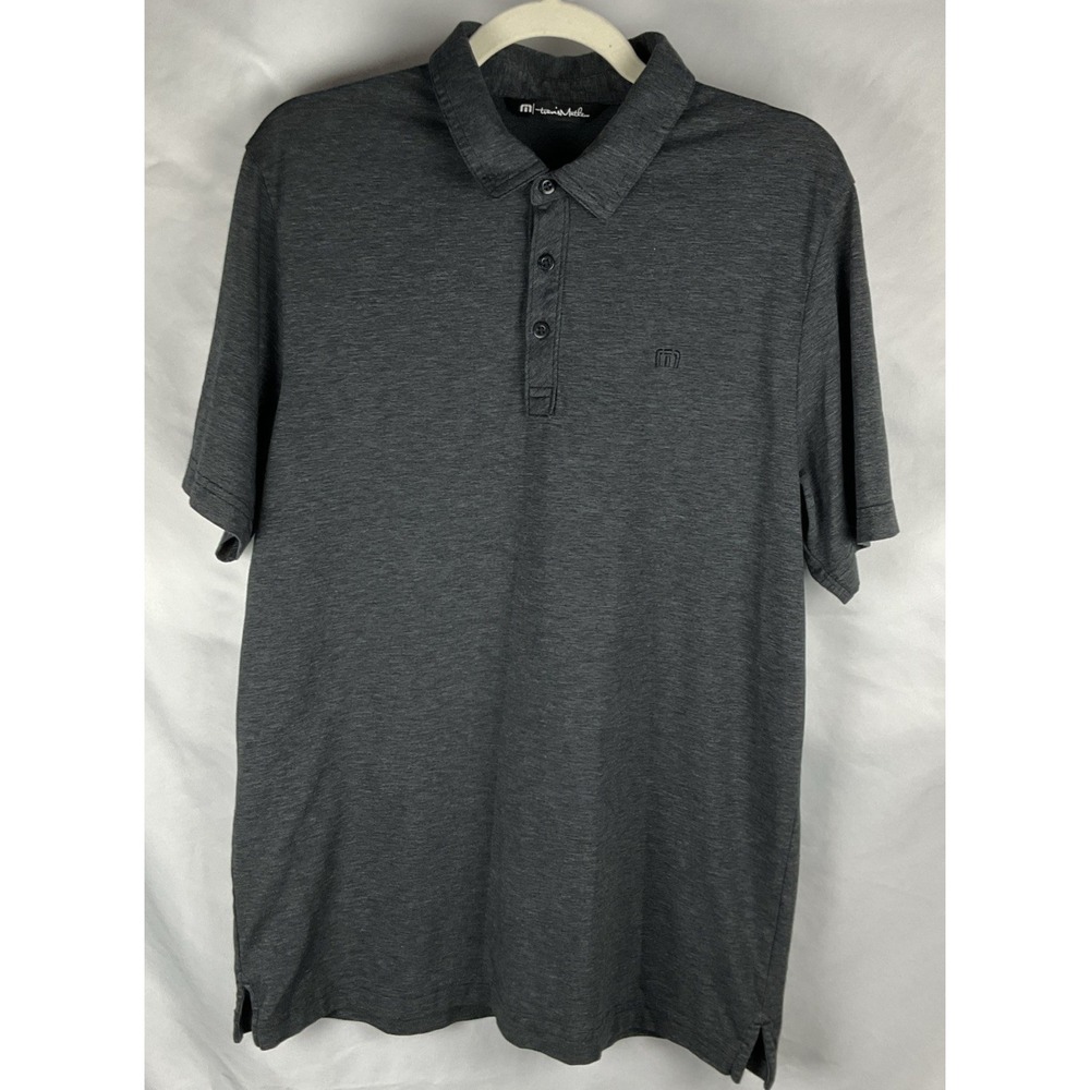 Travis Mathew Mens Size L Zinnia Button Polo  Golf Shirt Charcoal‎ Logo Collared